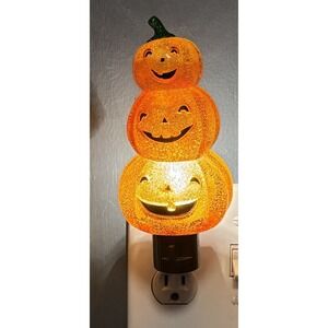 Stacked Jack-O-Lantern Pumpkin Night Light WORKS (no Box)